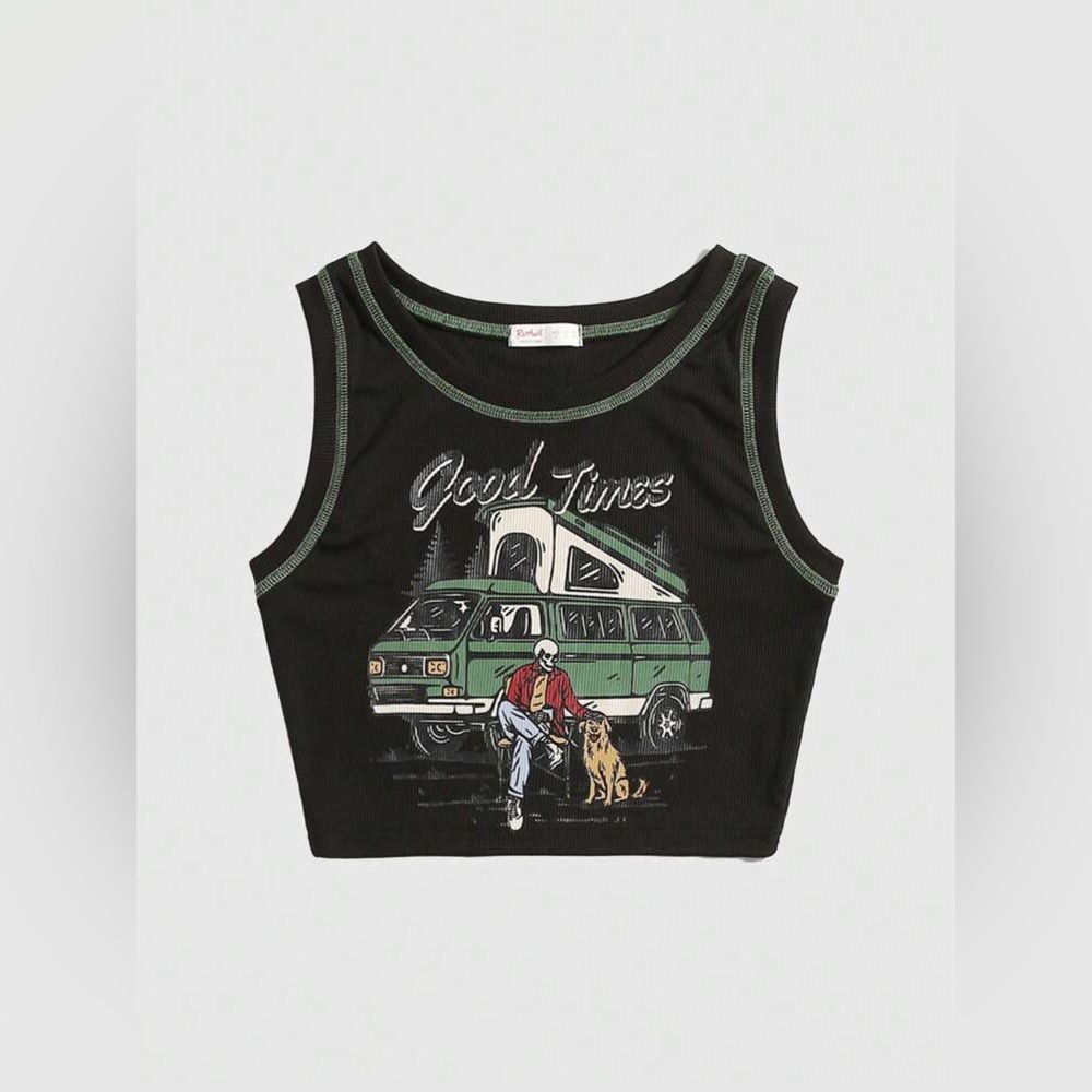 NWT Shein Skeleton Dog Camper Van Crop Tank Top – Good Time Graphic